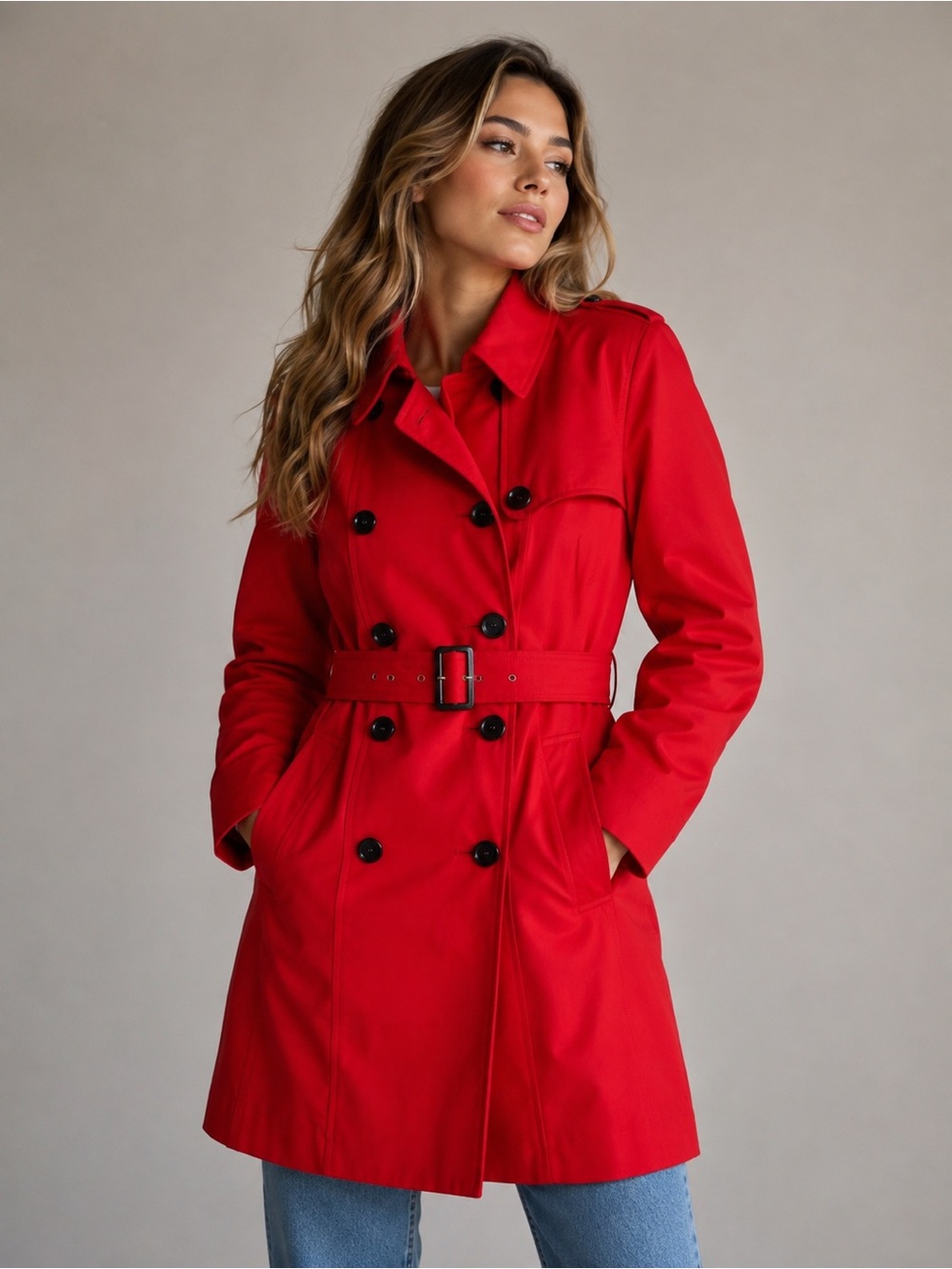 Lands' End Vibrant Red Rain Trench Coat